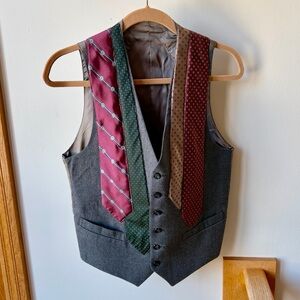 Vintage Menswear Necktie Vest Small Custom Tailored One of a Kind Wool & Silk